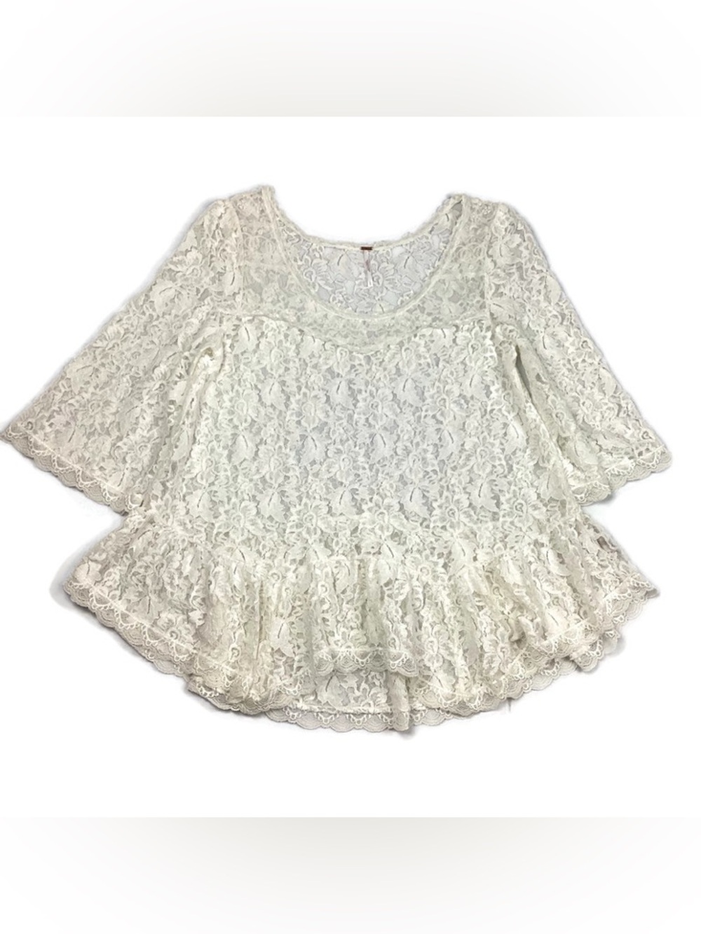 Free People Lily Floral Lace Sheer Ivory Blouse Large